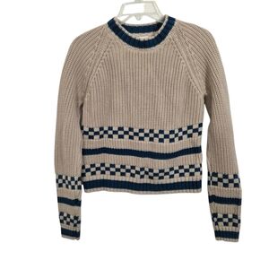 Fin & Vince For Mama Women's Vintage Checkerboard Sweater Blue Tan Size Small
